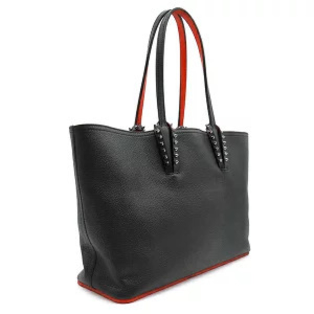 Christian Louboutin Red Studs Calfskin Bag Tote Black Cabata